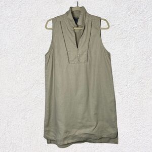 Chelsea Theodore Shift Dress Beige Linen Sleeveless Collar Boho Lined Beach‎